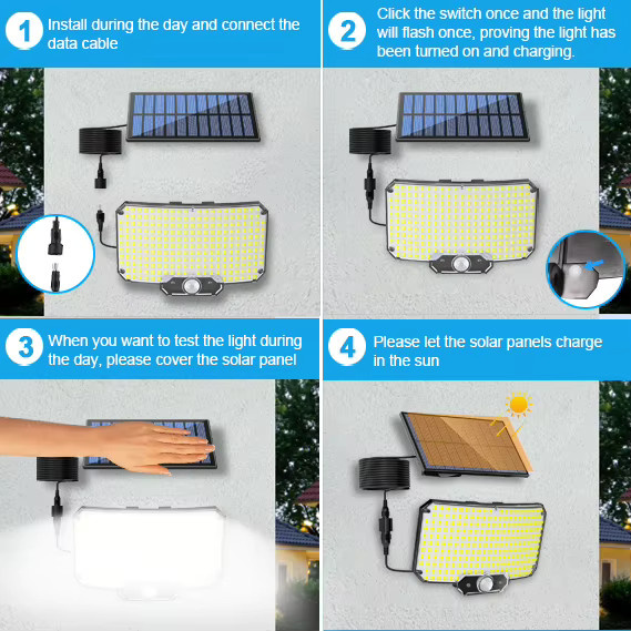 XIWANGFIRE LED Solarleuchten mit Bewegungssensor, IP65 wasserdichte Außenbeleuchtung für Garten und Wand, superhelle Flutlichter mit 3 Betriebsmodi - Bild 5