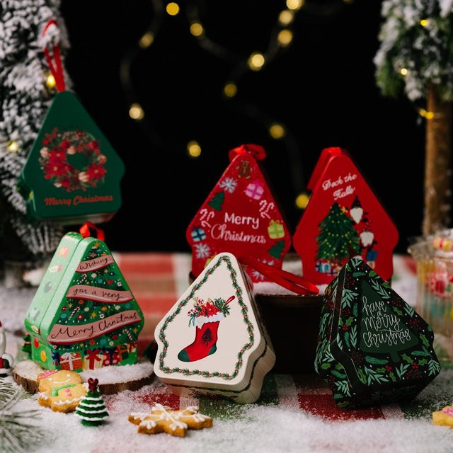 WakaParty Weihnachts-Süßigkeitenbox aus Zinn in Baumform als hängendes Ornament für deine Weihnachtsdekoration - Bild 1