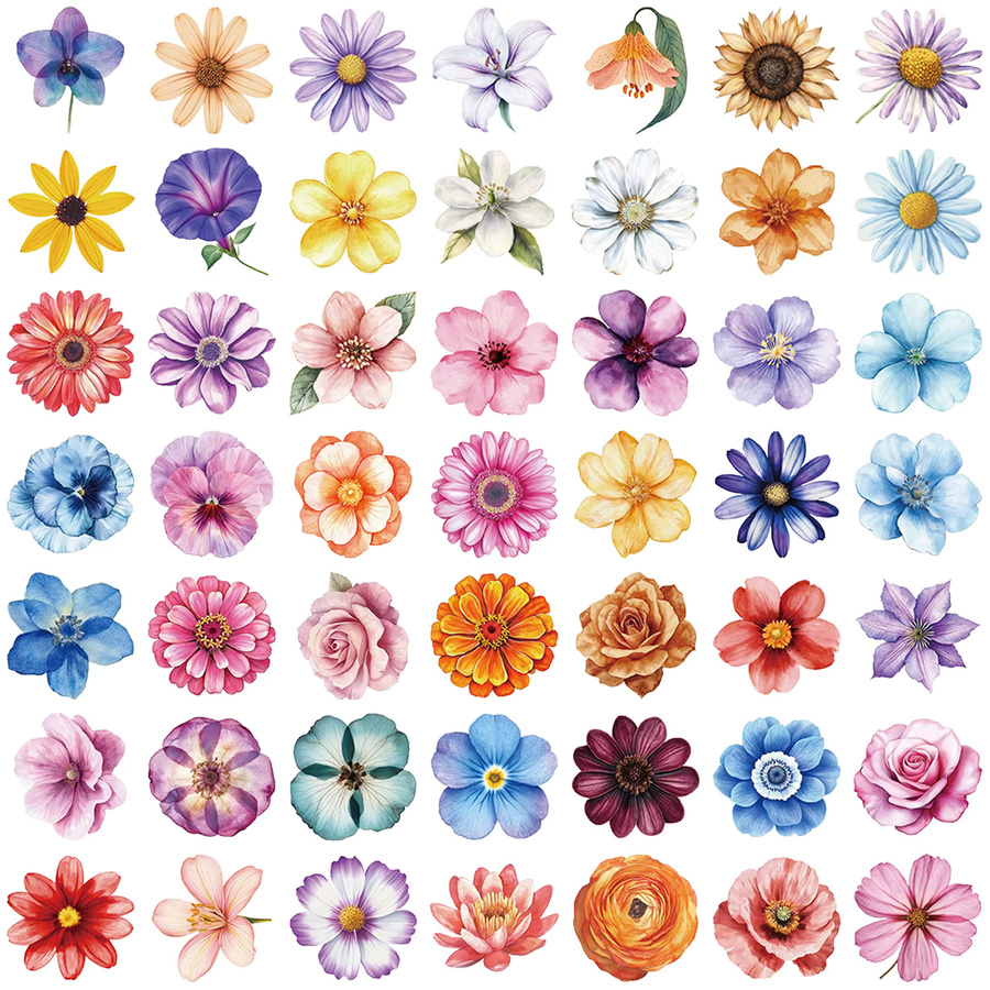 Vintage Blumen Aufkleber im ästhetischen Design für DIY Scrapbooking, Laptop und Skateboard, Multicolour - Bild 2