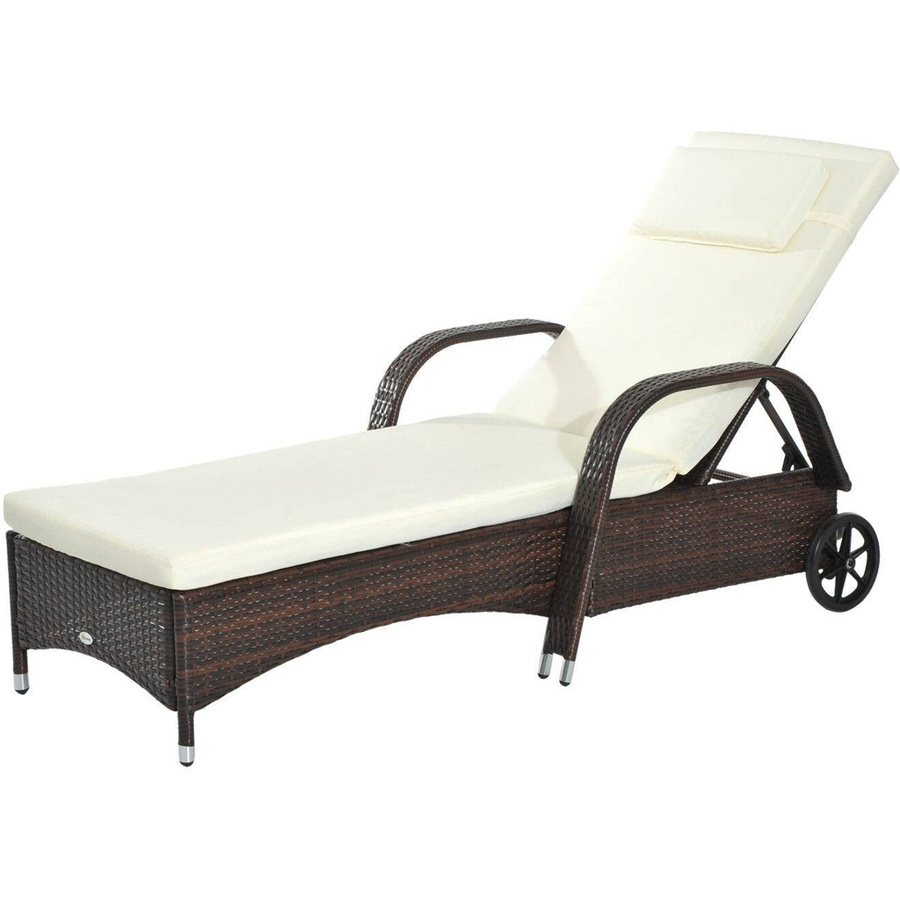 Outsunny Gartenliege aus Polyrattan und Metall mit Rollen und Kissen, Braun/Beige, B/H/L: 73 x 30-103 x 200 cm - Bild 3