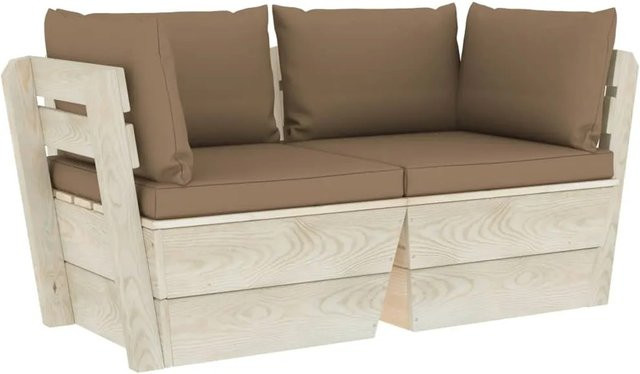 vidaXL Garten-Palettensofa L-Form aus Fichtenholz mit Kissen in Beige und Braun, B/T/H: 120 x 65 x 60 cm - Bild 1
