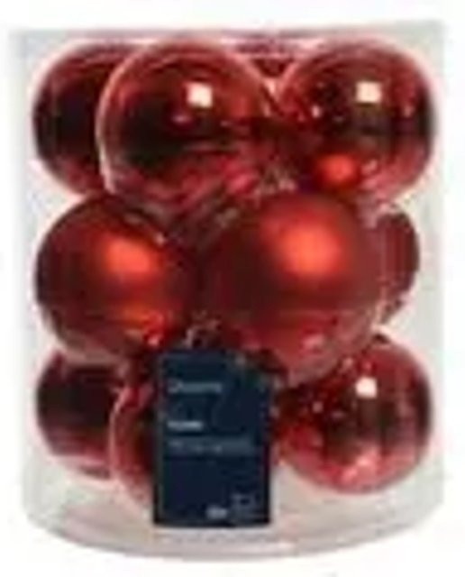 Kaemingk Weihnachtsbaumkugeln aus Glas in Rot, 12 Stück, Durchmesser: 8 cm, matt und glänzend - Bild 1