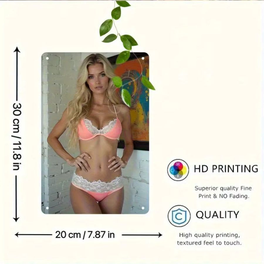 HELLOYOUNG Retro Aluminium Wandkunst Sexy Beauty quadratisches Wandbild B/H: 20 x 20 cm - Bild 2