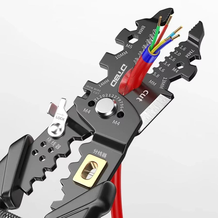 DTBD Multifunktionale Elektriker-Zange mit langer Nase, Abisolierzange und Kabel-Cutter in Schwarz - Bild 4