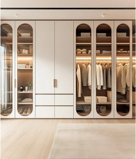 XMSJ Moderner Einbauschrank mit Glastüren und integrierter Beleuchtung in Weiß Matt - Bild 1