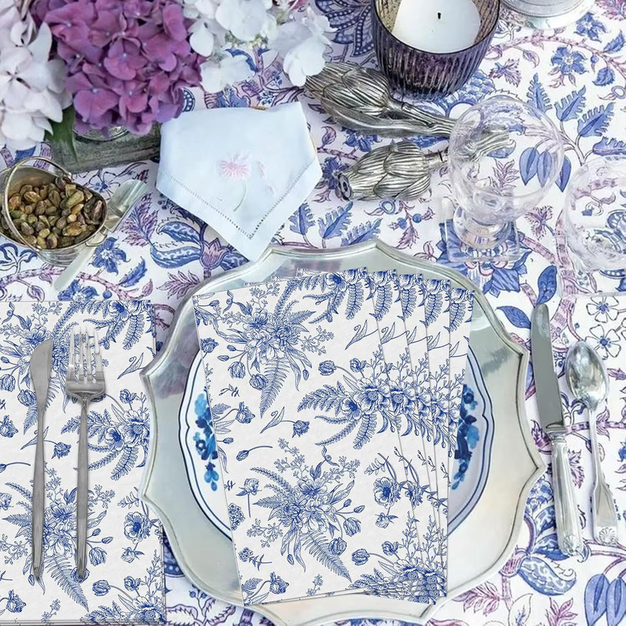 LaVenty Cocktailservietten mit Blumenmuster in Dusty Blue für Hochzeit und Party - Bild 2