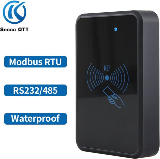 Wasserdichter NFC RFID Kartenleser mit RS485 Modbus RTU Schnittstelle, 13,56MHz/125kHz IC Proximity Leser für PLC, Schwarz - Bild 1