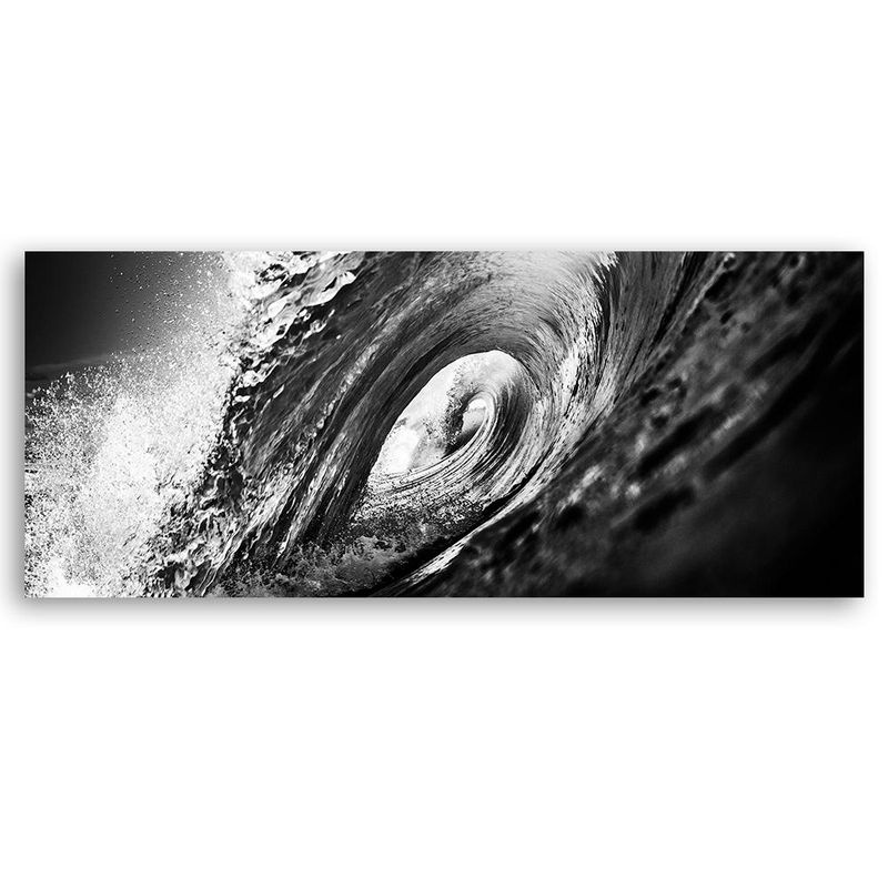 Feeby Leinwanddruck Schwarz-weiße Welle Abstrakt Maritim in Grau, B/H: 90 x 30 cm - Bild 3