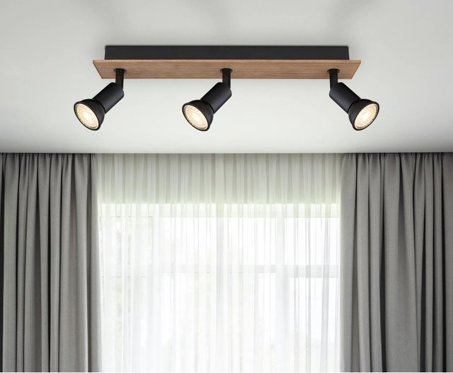 Globo Strahler Drew 3-flammig Dunkelbraun aus Metall und Holz B/T/H: 40 x 60 x 90 cm - Bild 1