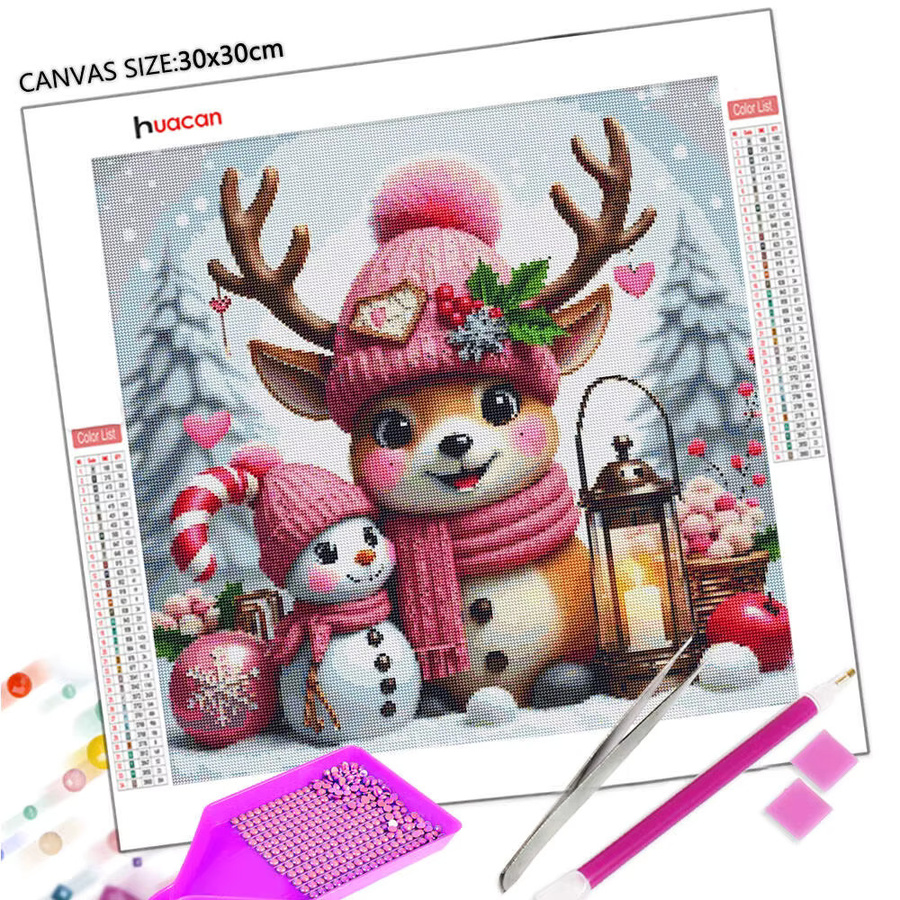 HUACAN 5D Diamantgemälde zum Selbermachen Weihnachten mit Hirsch und Schneemann als Mosaik mit runden Bohtern in Multicolour - Bild 2