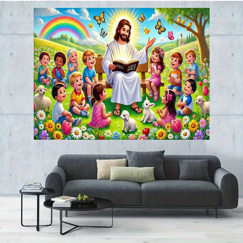 JMG Household Supplies Wandteppich Jesus Bibelgeschichte mit Regenbogen und Schmetterlingen, Mehrfarbig, B: 70 cm, H: 100 cm - Bild 2