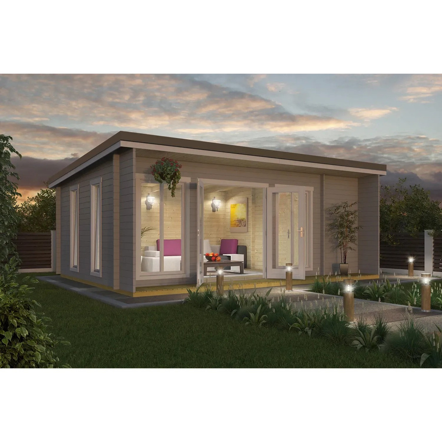 Lasita Gartenhaus Maja Japan in Blockbohlenbauweise mit Pultdach, Lichtgrau, B/T/H: 648 x 250,8 x 470 cm - Bild 2