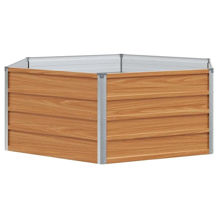 vidaXL Hochbeet aus verzinktem Stahl in Holzoptik, Farbe: Braun, B/T/H: 129 x 129 x 45 cm - Bild 2