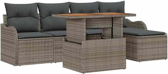 vidaXL 6-teiliges Garten-Sofa-Set aus Poly-Rattan in Grau mit Polsterkissen und integriertem Stauraum - Bild 1