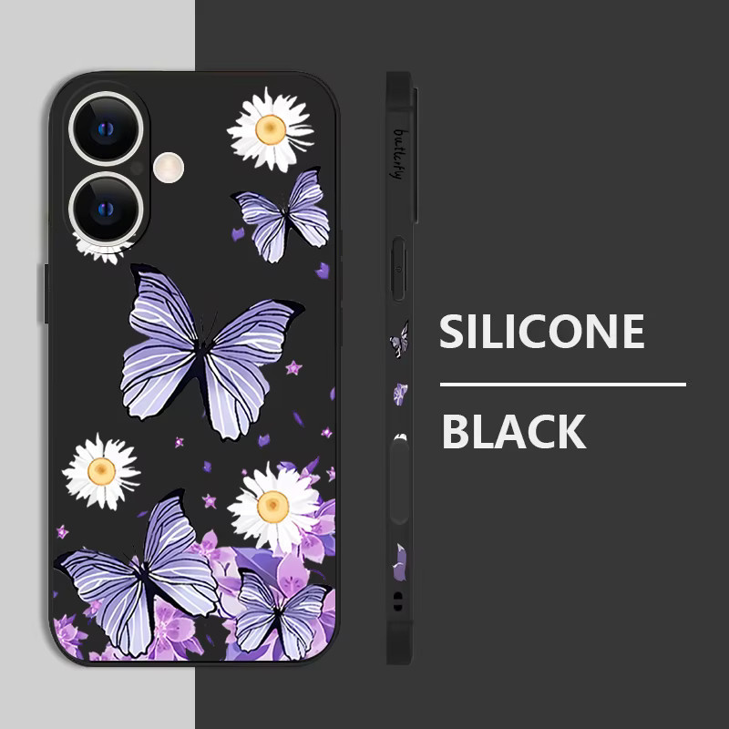 Stoßfeste Silikon Handyhülle mit Schmetterlingsmuster für Apple iPhone 16 15 14 13 12 Pro Max in Lila und Multicolour - Bild 1