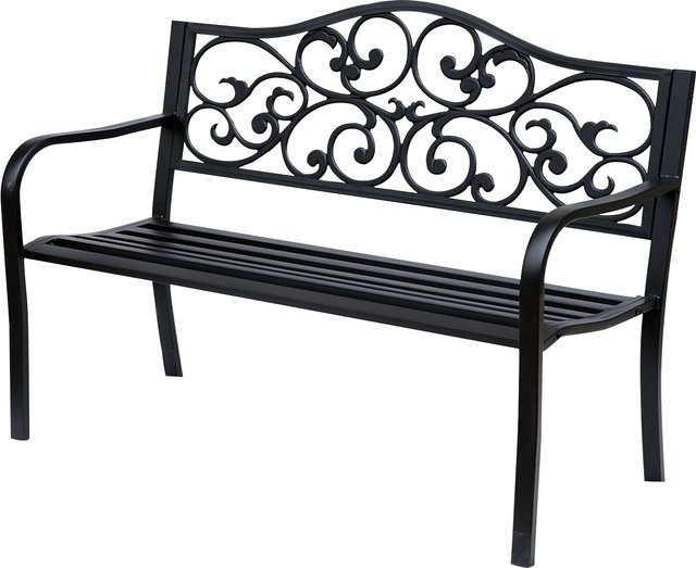 Outsunny 3-Sitzer Gartenbank aus Gusseisen mit Armlehnen, Schwarz, B/T/H: 127 x 60 x 89 cm - Bild 1