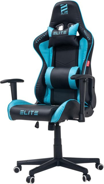 ELITE Gaming-Stuhl DESTINY MG200 mit Rücken- und Nackenkissen, Wippmechanik, Schwarz/Blau - Bild 1