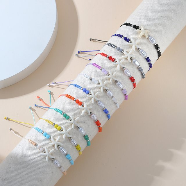 12-teiliges Armband-Set, Seestern-Charms, Perlen, verstellbares Seil, Kinder - Bild 1