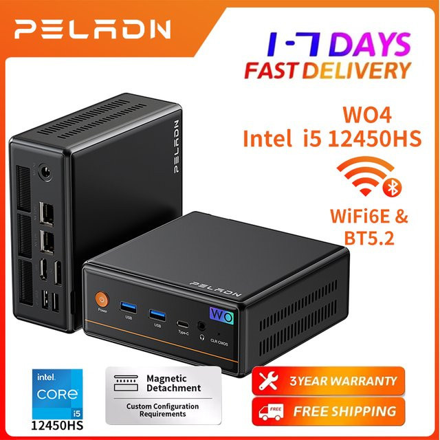 PELADN Mini-PC Intel i5-12450H Barebone in Schwarz mit WiFi 6 und Bluetooth 5.2 für Gaming und Büro - Bild 1