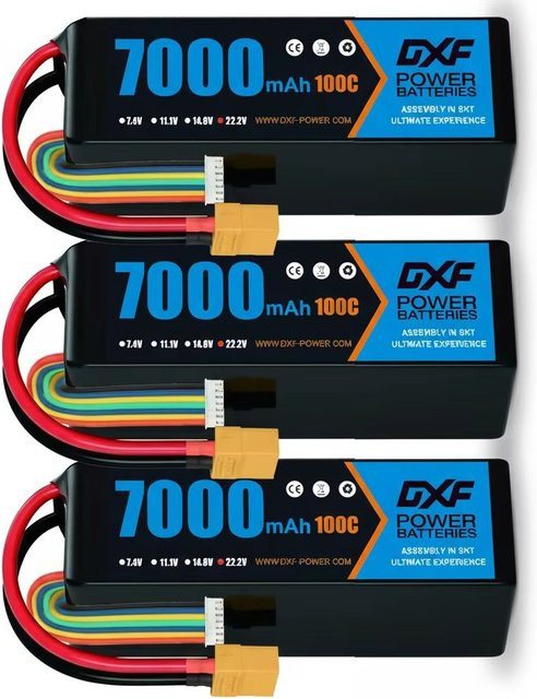 DXF 6S LiPo Akku 22,2V 7000mAh 100C Softcase mit XT90-Anschluss in Schwarz für RC-Modelle - Bild 1