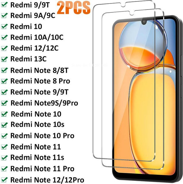 2er-Set Premium Displayschutzfolie aus gehärtetem Glas für Xiaomi Redmi Note 12 11 Pro 9S 10S 10 9 8 Pro 13C 10C 9A 9C 9T in Transparent - Bild 1