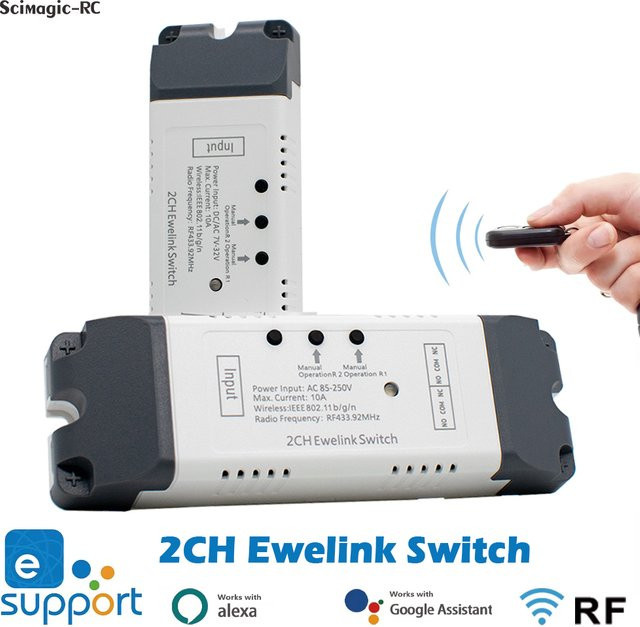 Scimagic-RC 2-Kanal EWeLink WIFI Schalter Relaismodul mit RF433-Controller und Trocktakt in Weiß - Bild 1