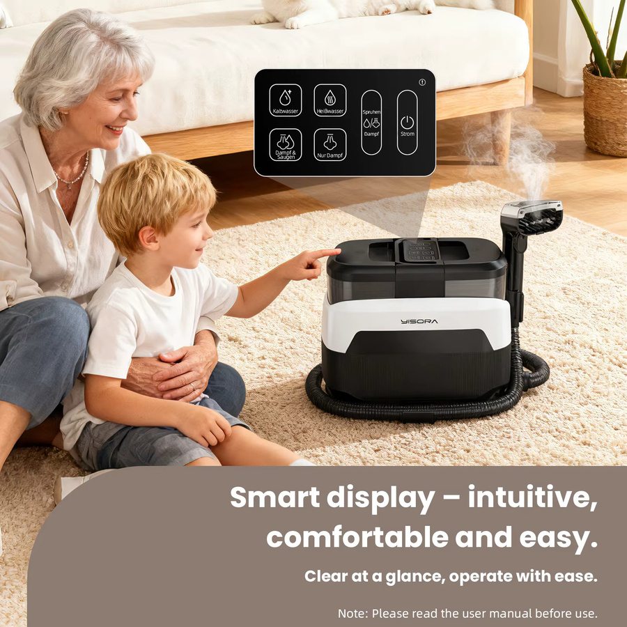 Grenintol-Yisora W08 Tragbarer Teppichreiniger 1650W 4-in-1 Dampf-Polsterreiniger mit 35000Pa Saugkraft und Sprüh-Extraktions-Funktion in Schwarz für Sofa, Matratze, Auto und Tierflecken - Bild 5