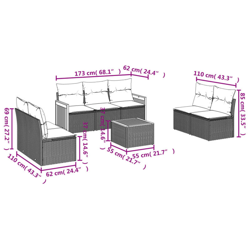 Vidaxl 8-teiliges Gartenmöbel-Set aus Polyrattan und Akazie mit Kissen, Beige - Bild 2