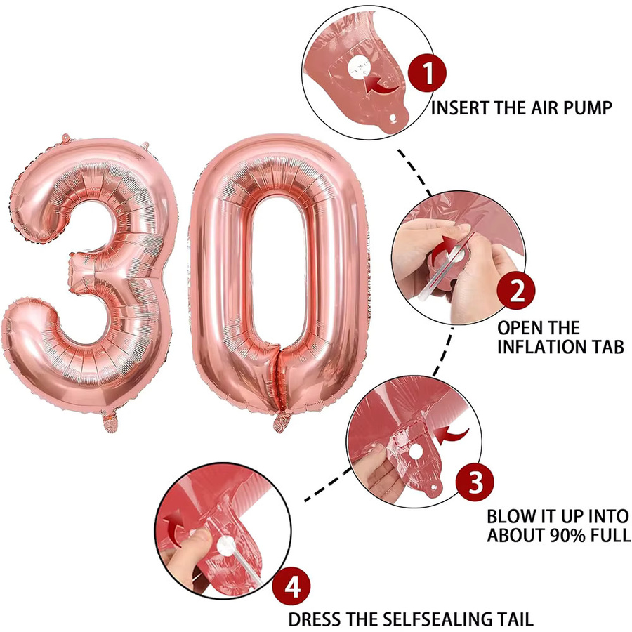 EsenTroye Mylar Zahlenballon Nummer 30 in Roségold für Geburtstags- und Jubiläumsdekorationen, 81,28 cm - Bild 2