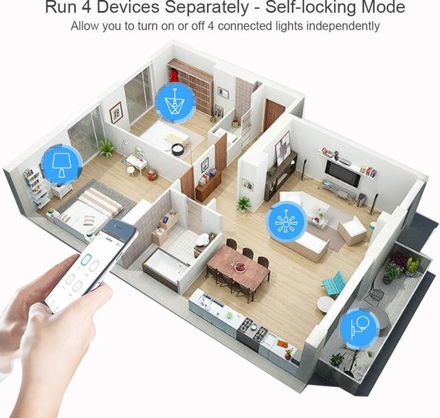 Tuya WLAN-Schalter mit 4 Kanälen und RF433 Empfänger, Smart Home Modul kompatibel mit Alexa und Google Home, AC/DC 7-32V / AC 220V, 10A - Bild 1