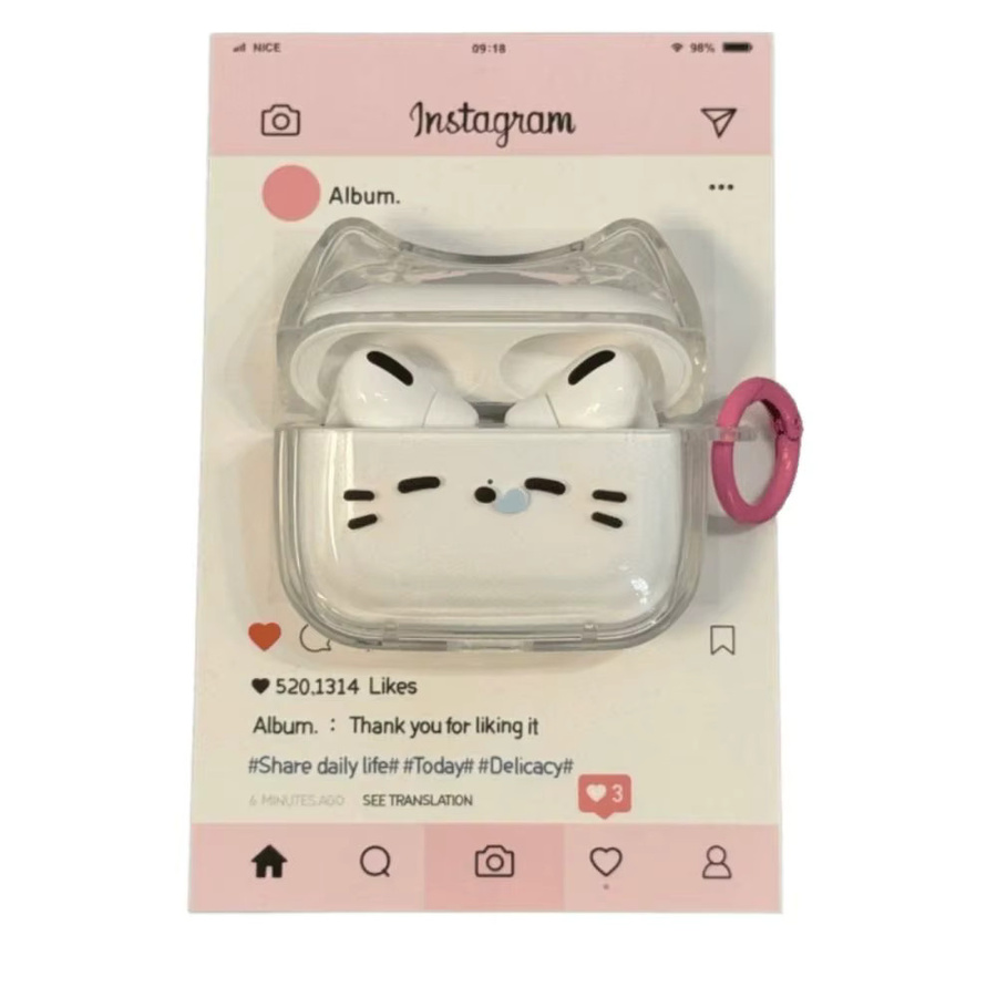 Anti-Fall Sleepy Cat Kopfhörerhülle für Apple AirPods 1, 2, 3, 4 und Pro/Pro 2, transparent, staubdicht und stoßfest mit Schlüsselring - Bild 3