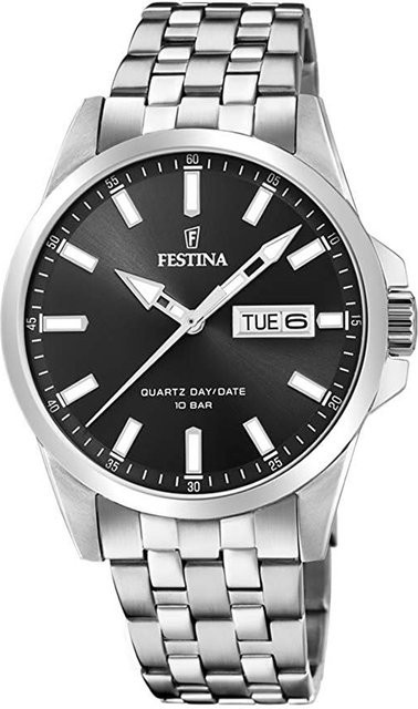 Festina Herrenuhr, Quarz, Edelstahl, 41 mm, Schwarz, 10 ATM - Bild 1