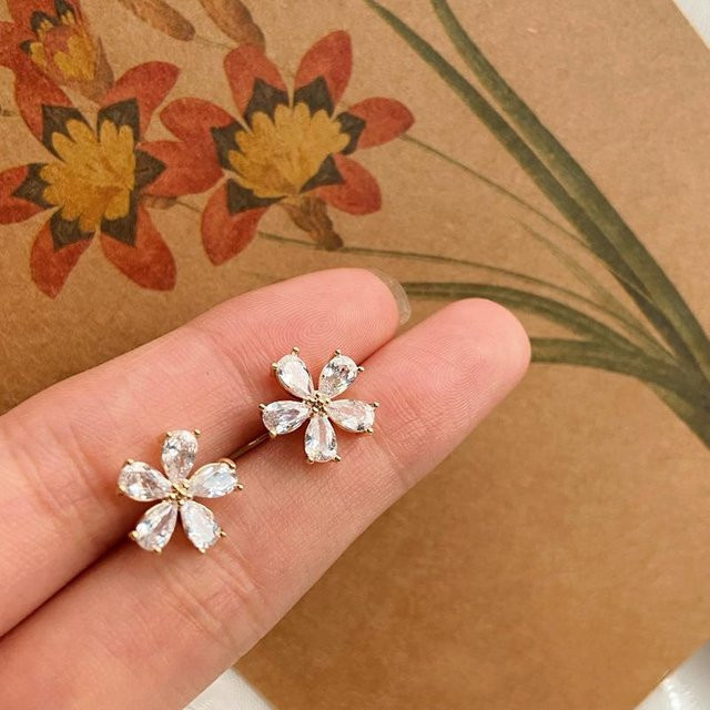 Lucky Star Jewelry Ohrstecker, Fünfblättrige Blumen, Kristall, Zirkonia, Messing, Damen - Bild 1