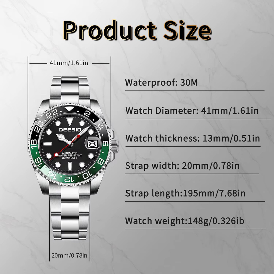 Deesio Armbanduhr, Automatik, Edelstahl, Schwarz, Herren - Bild 6