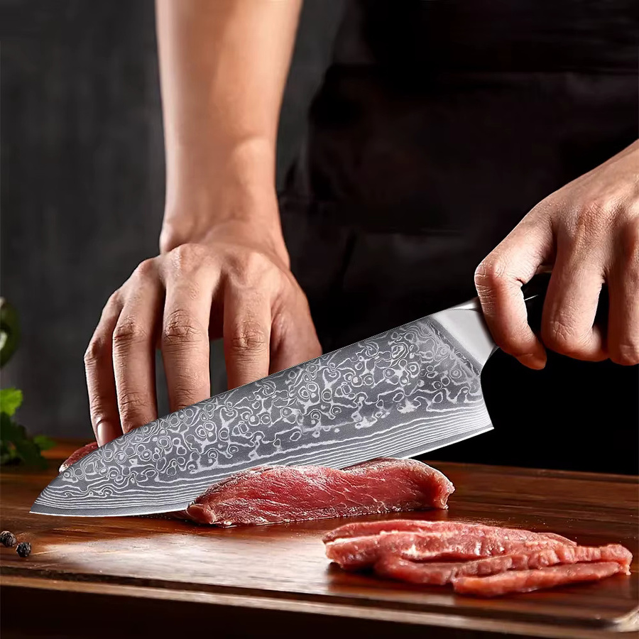 MOSTODOZO Profi-Kochmesser aus Damaszener Stahl mit G10-Griff, 8 Zoll Küchenmesser zum Schneiden von Fleisch, Obst und Fisch - Bild 4