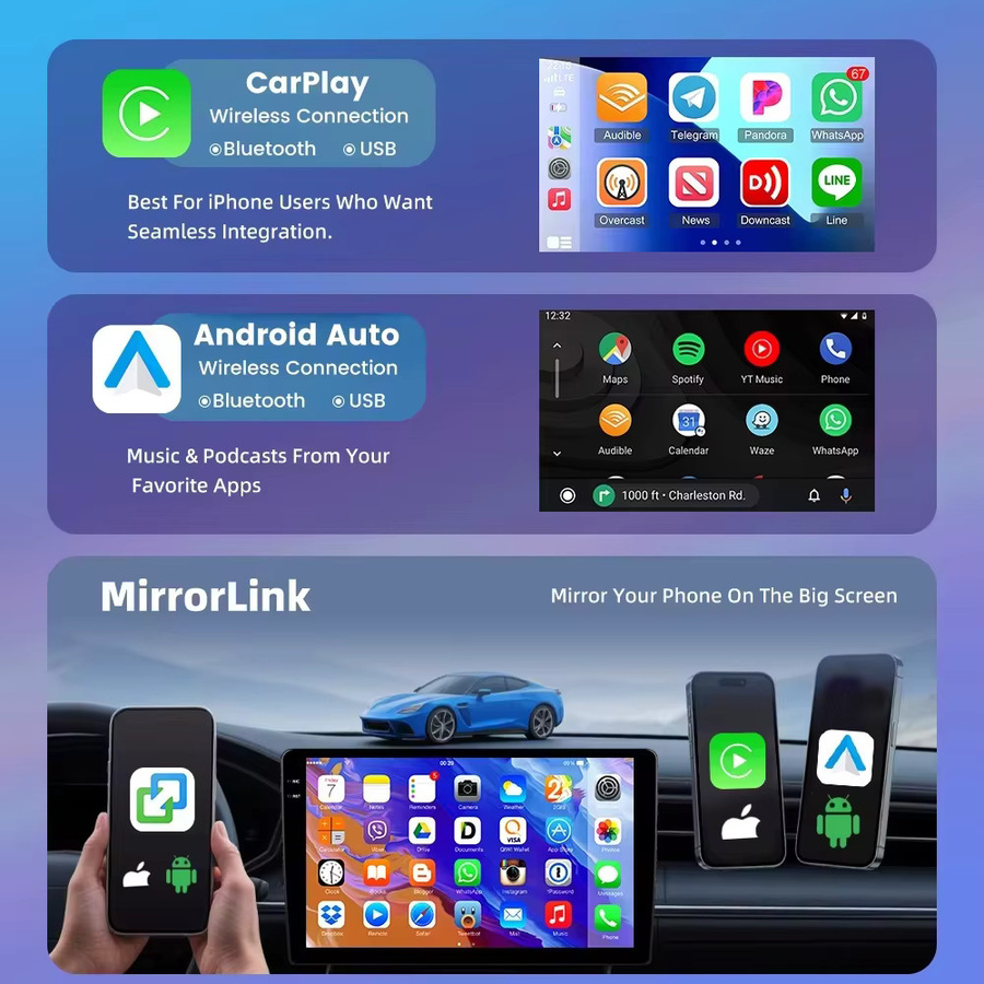 ESSGOO 10-Zoll IPS Touchscreen Autoradio mit Wireless Carplay, Android Auto, Bluetooth, USB und AM/FM/RDS in Schwarz - Bild 2