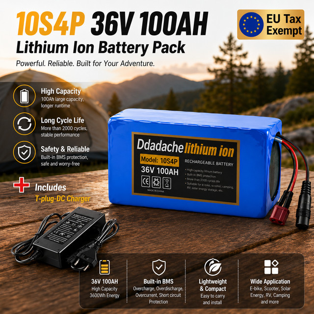Hochleistungsfähiger 36V 100Ah Lithium-Ionen-Akku 10S4P 1000W mit BMS in Blau für Elektroroller, E-Bike und Mountainbike - Bild 1