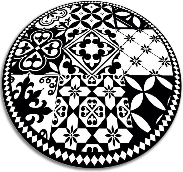 Tulup Teppich mit portugiesischem Muster in Schwarz, runder Vinyl-Teppich, Durchmesser: 120 cm - Bild 1