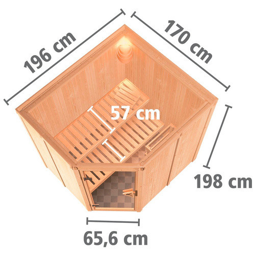 Karibu Sauna Maardu aus Fichtenholz mit 9 kW Saunaofen und externer Steuerung für 3 Personen, beige, B/T/H: 198 x 170 x 196 cm - Bild 2