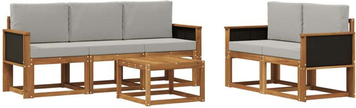 vidaXL Outdoor-Sofagarnitur aus Akazie mit 6-teiligem Set und Kissen in Natur und Hellgrau - Bild 1