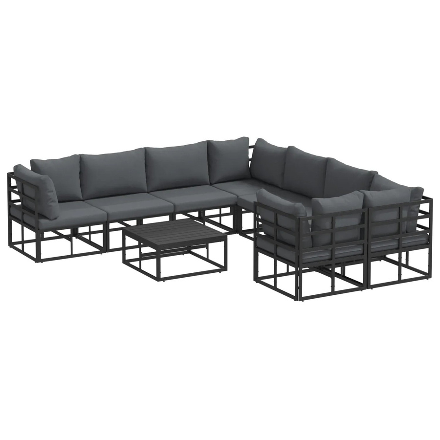 vidaXL Garten-Sofa-Set 9-tlg. in Schwarz mit Kissen aus Aluminium und Textilene in U-Form - Bild 2