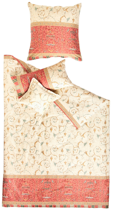 Bassetti Mako-Satin Bettwäsche OPLONTIS mit floralem Design in Rot und Blau, bestehend aus Bettbezug und Kissenbezug, Maße: Kissenbezug 80 x 80 cm - Bild 1
