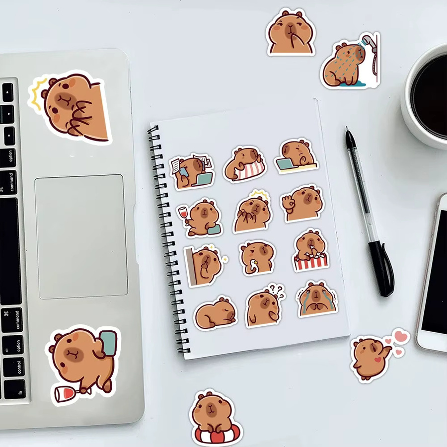 Kpustyle Cartoon Capybara Aufkleber Set, Mehrfarbig, Dekoration für Laptop, Notebook, Koffer und Tagebuch - Bild 4