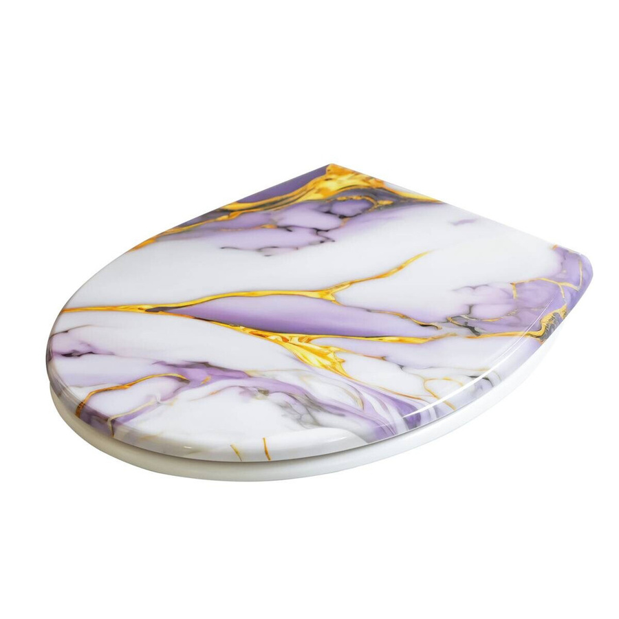 Pocoline WC-Sitz aus Duroplast in Marmor-Optik mit Soft-Close und ovaler Form, Multicolor/Gold - Bild 2