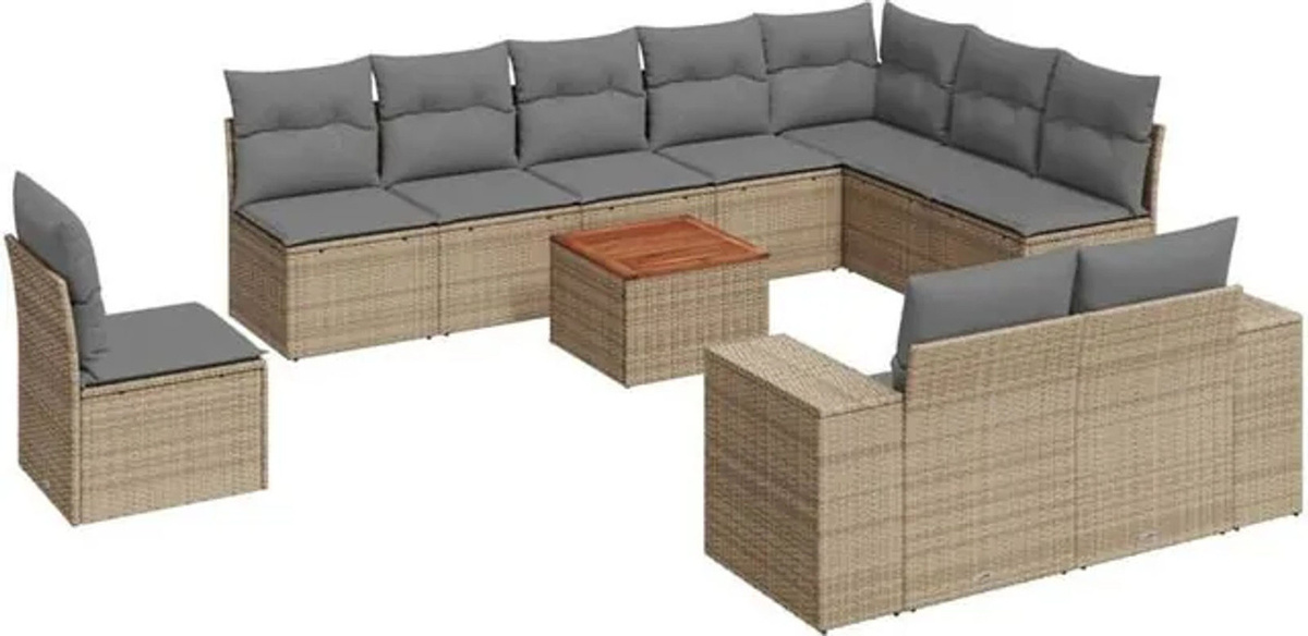 Vidaxl 11-tlg. Garten-Sofagarnitur aus Polyrattan mit Kissen in Beige und Grau - Bild 1