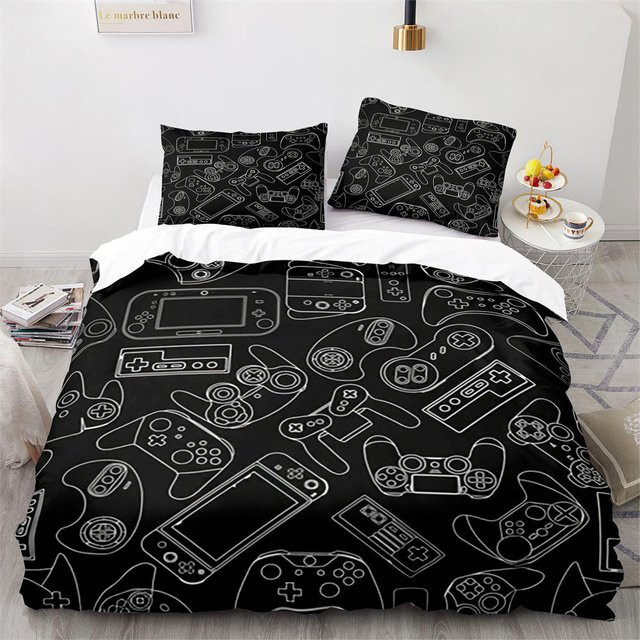 Gamepad Bettbezug-Set aus Polyester mit Kissenbezügen in Gelb und Schwarz, King Size, B/H: 150 x 200 cm - Bild 1