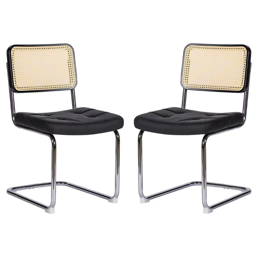 2-teiliges Esszimmerstuhl-Set von Breuer im Mid-Century-Stil mit Kunstleder-Polsterung und Chrombeinen in Orange und Schwarz - Bild 5