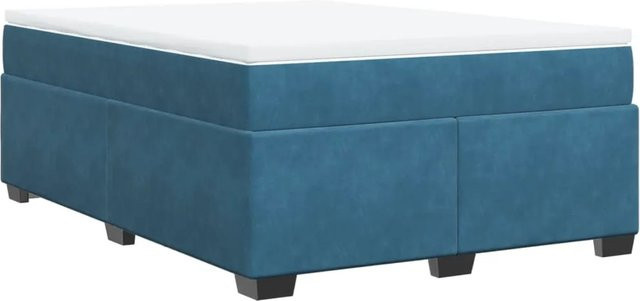 vidaXL Boxspringbett mit Matratze in Dunkelblau aus Samt, Hybridbett mit Taschenfederkern, B/T: 140 x 190 cm - Bild 1