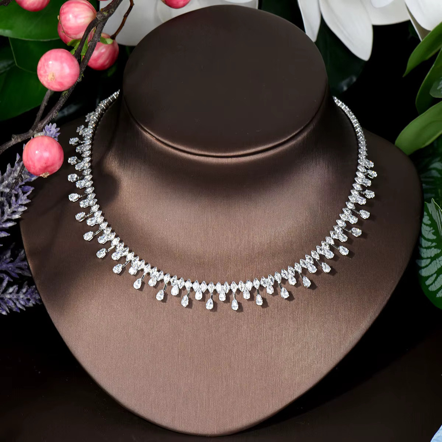 Hibride Schmuck-Set, Halskette, Ohrringe, Kristall, Zirkonia, Perle, Silber, Damen - Bild 3