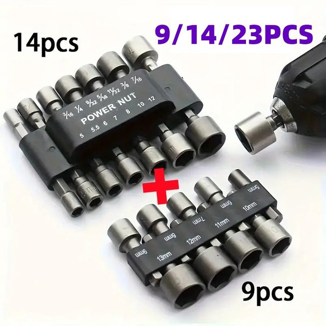 SLADE Hex-Buchsen-Set mit 9/14/23 Teilen, Sechskant-Hülsendüsen und Mutternschrauber-Bits für Power-Muttern, 5mm bis 13mm - Bild 1